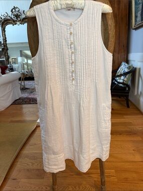 Faherty Classic White Sleeveless Cotton Linen Dress w Pockets NWOT